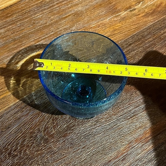 Set of 2 VTG Cobalt Blue Hand Blown Footed Bubble Glass Dessert Bowls Art Glass - Picture 8 of 11